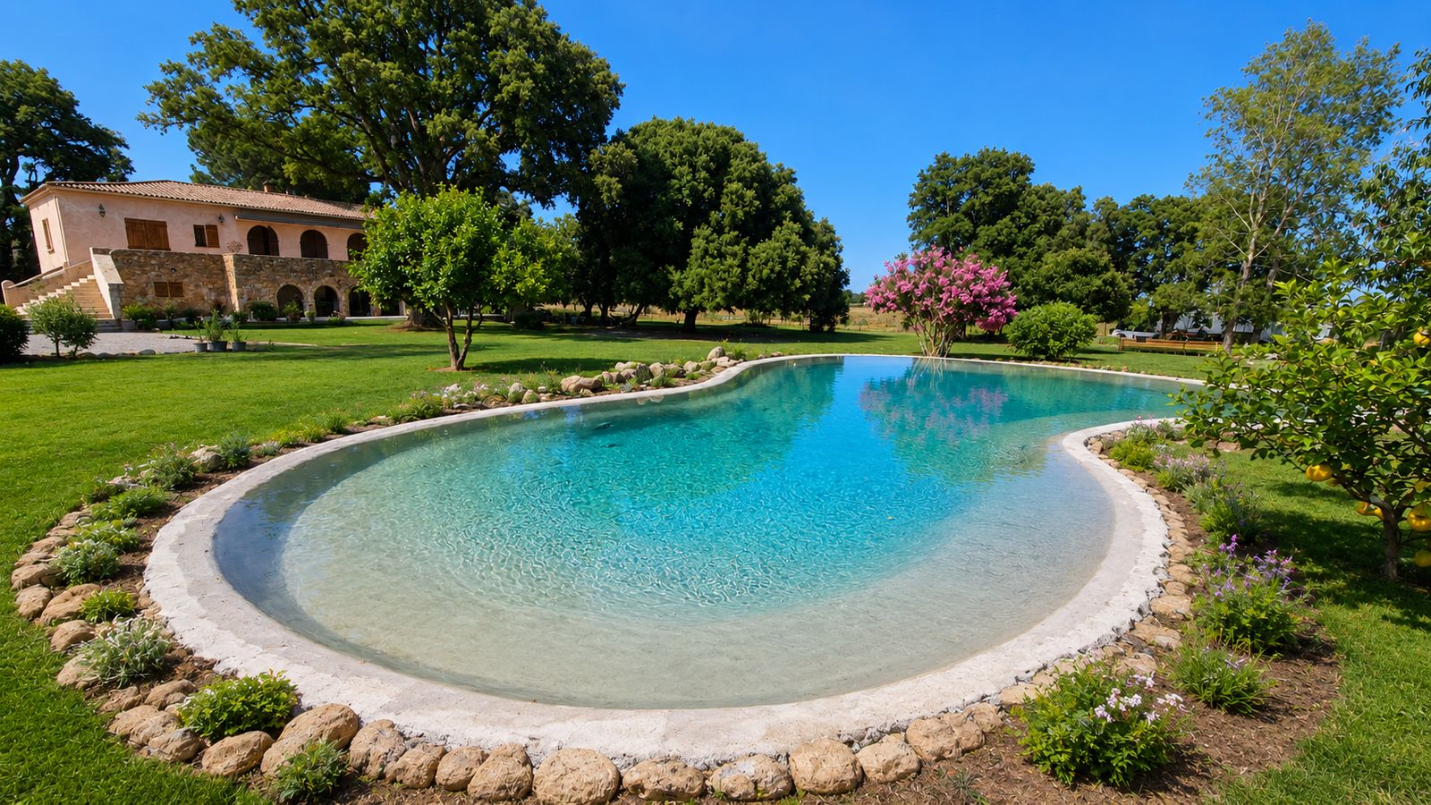 La piscine et la pelouse